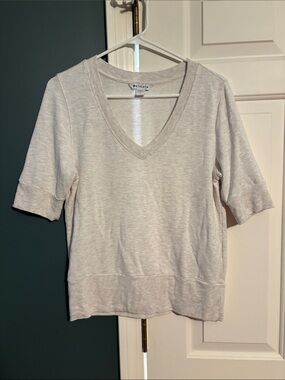 Athleta Neutral V‑Neck Short Sleeve Top in Light Taupe